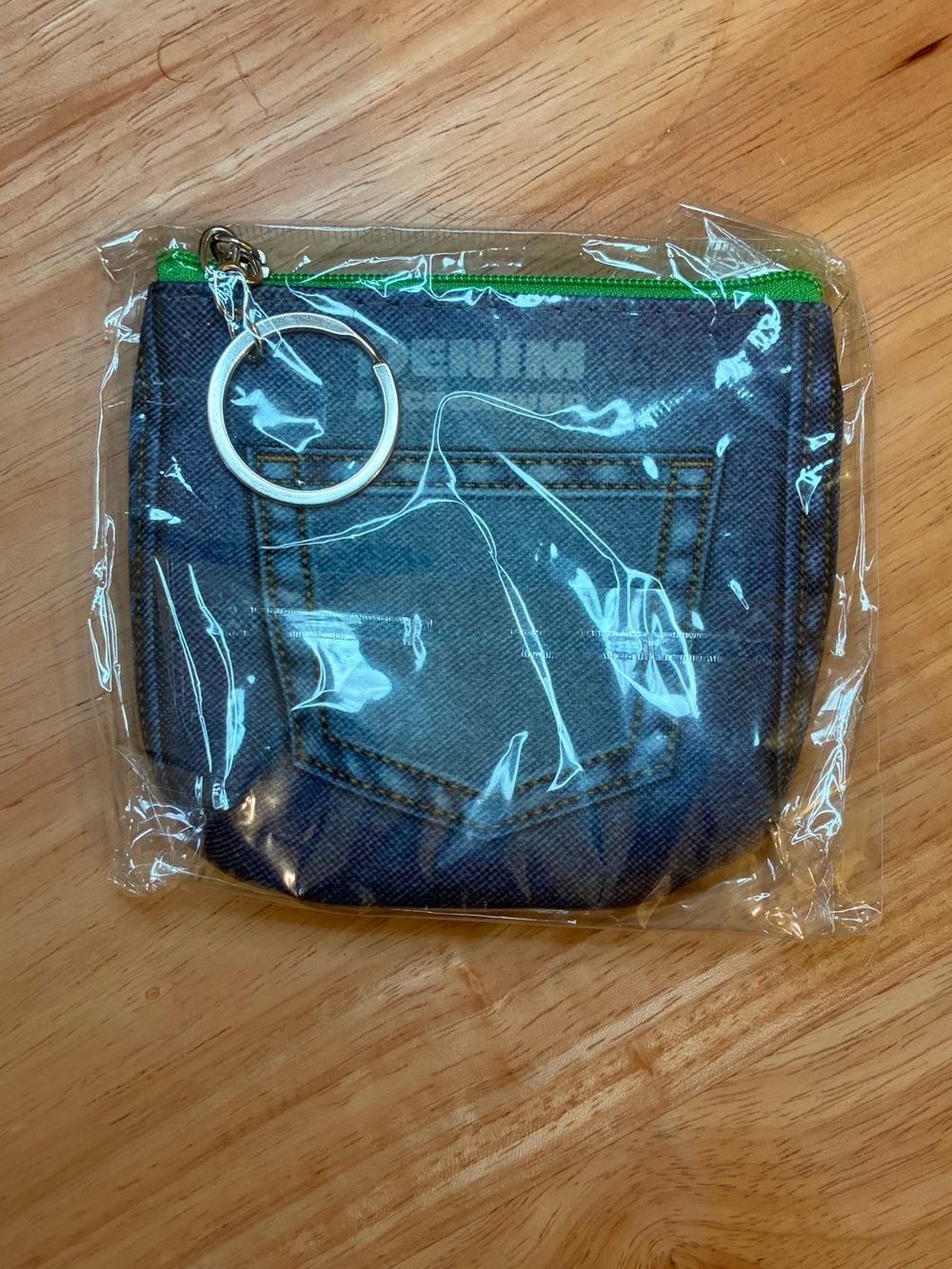Denim Heart Zip Coin Pouch with Keyring - Blue - Picture 1 of 2